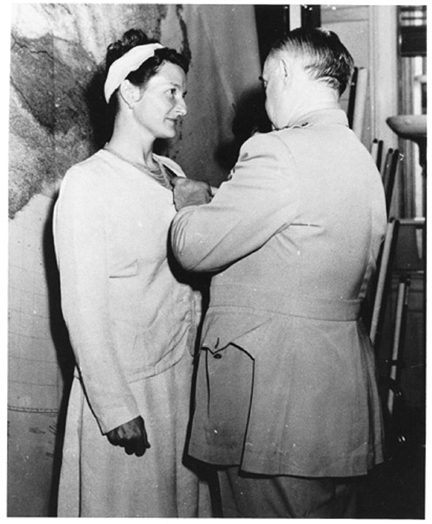 Virginia Hall being pinned with the Distinguished Service Cross
