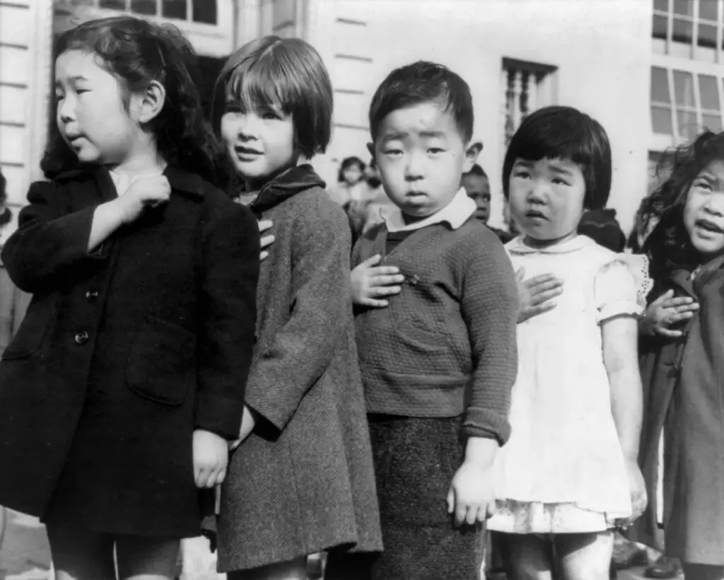 Japanese Americans Children Pledging Allegiance in 1942